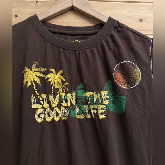 Y2K Vintage Point Zero Size Large Cotton Palm Tree Brown Sleeveless Tank Top - Picture 3 of 9